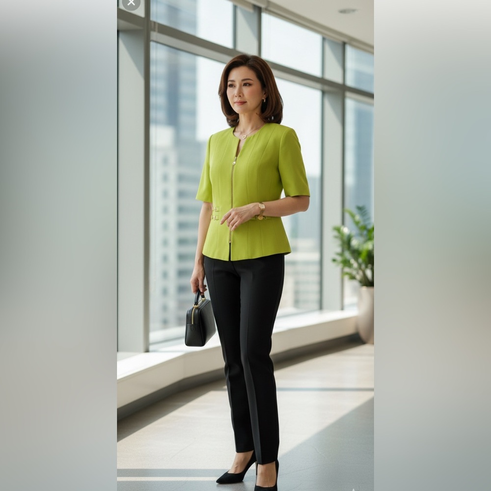 Executive Collection Vibrant Green Blazer with Short Sleeves and Tailored Fit